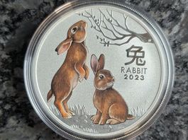 Silbermünze 1 oz Lunar Hase 2023 Perth Mint 999.9 Feinsilber
