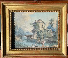 Aquarelle monogrammée JD 1773 pigeonnier