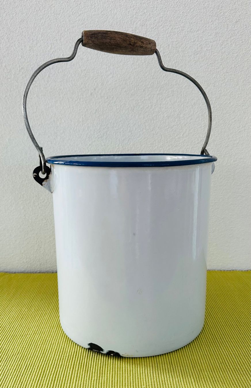 Altro per la casa: Emaille Kessel / Eimer, mit blauem Rand,  MERKER SCHWEIZ – Difettoso da Jonschwil venduto da zni_65m7 2
