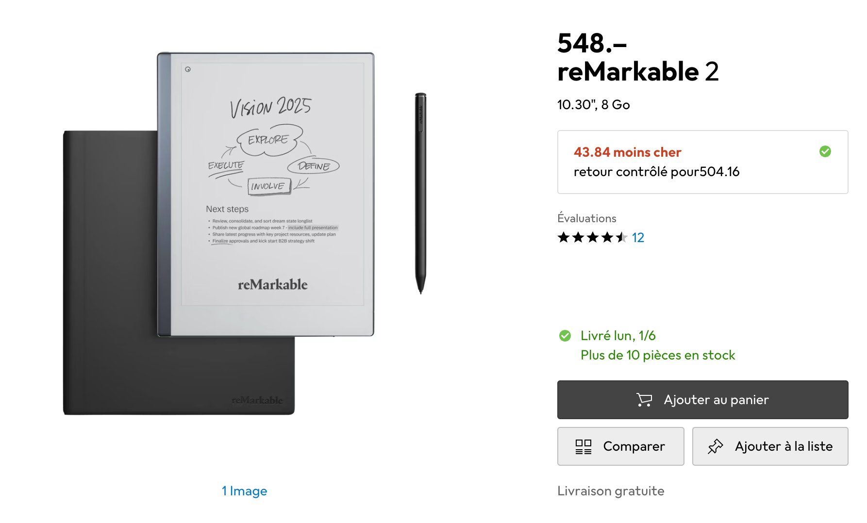 reMarkable Tablet PC: reMarkable 2 – Tablette E-Ink numérique + Étui cuir – Nuovo (secondo la descrizione) da Lens venduto da vic_gdd7 3