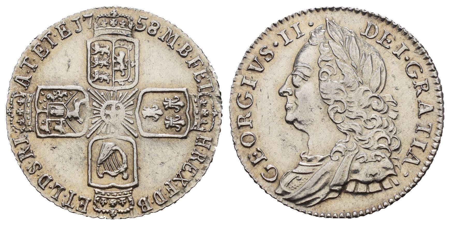 Alle Münzen: England, Georges II, sixpence, 1758  /91 – Gebraucht aus Trimbach von Solothurn1