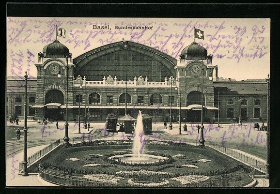 Ansichtskarten: AK Basel, Blick auf Bundesbahnhof, 1912 – Gebraucht aus Berlin von bartko-reher