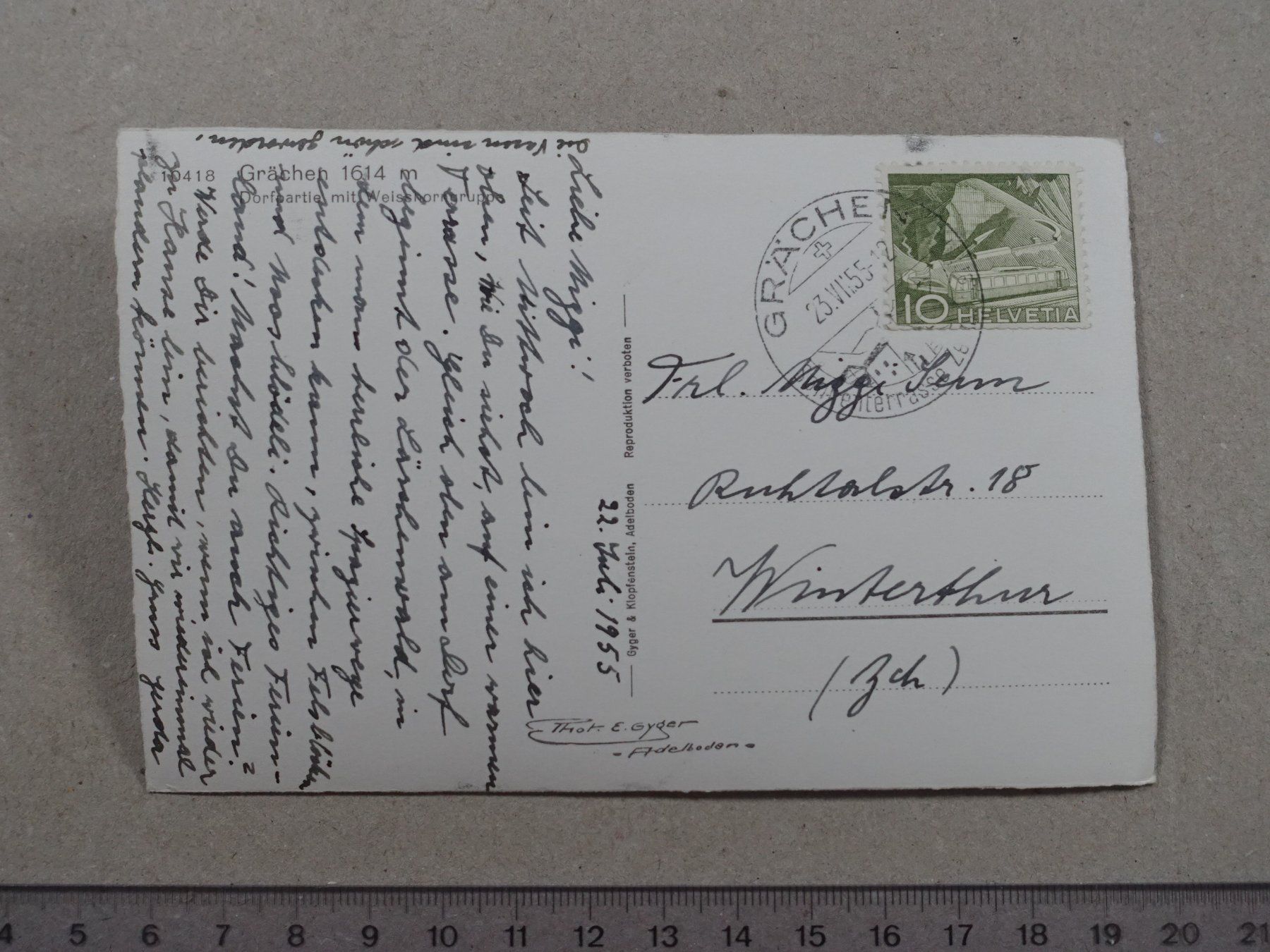 Cartoline postali: Grächen, 1955 – Usato da Lenzburg venduto da fh1 1