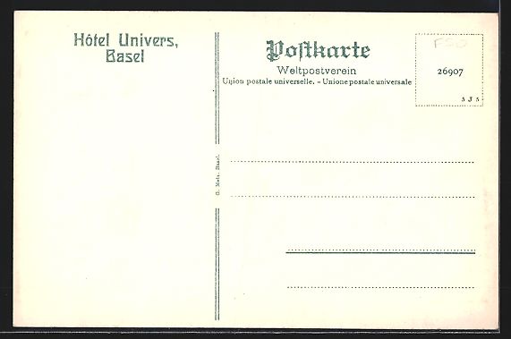 Cartoline postali: AK Basel, Grand Hotel de l'Univers – Usato da Berlin venduto da bartko-reher 1