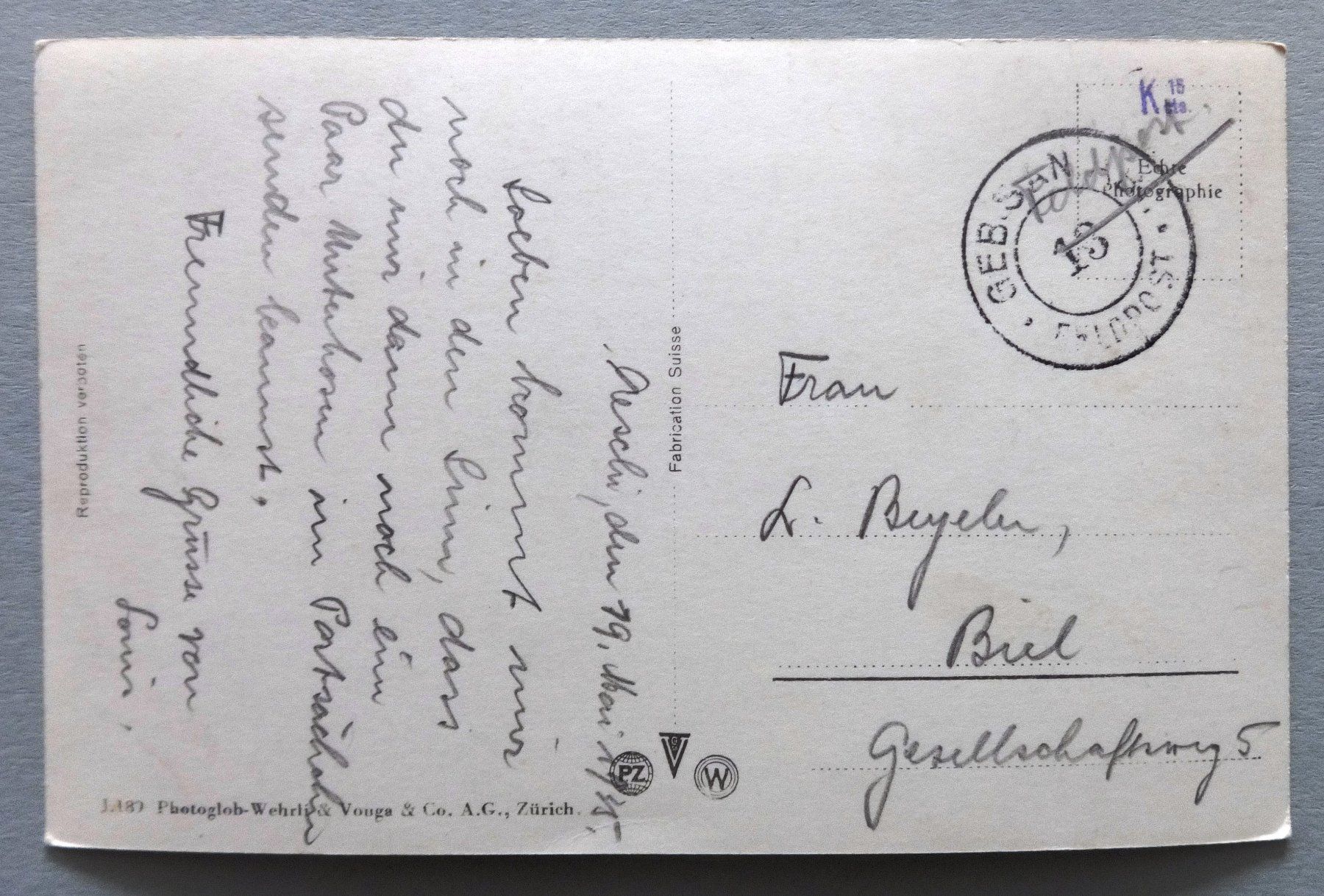 Cartoline postali: Spiez – Usato da Fétigny venduto da Billy2miny 1