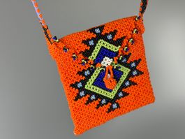 Perlen Tasche, Orange, Handgemacht, Unikat!