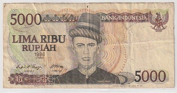 Banconote: 5000 RUPIE   - ANNO 1986 -    INDONESIA – Usato da CHIASSO venduto da Rochelle59.