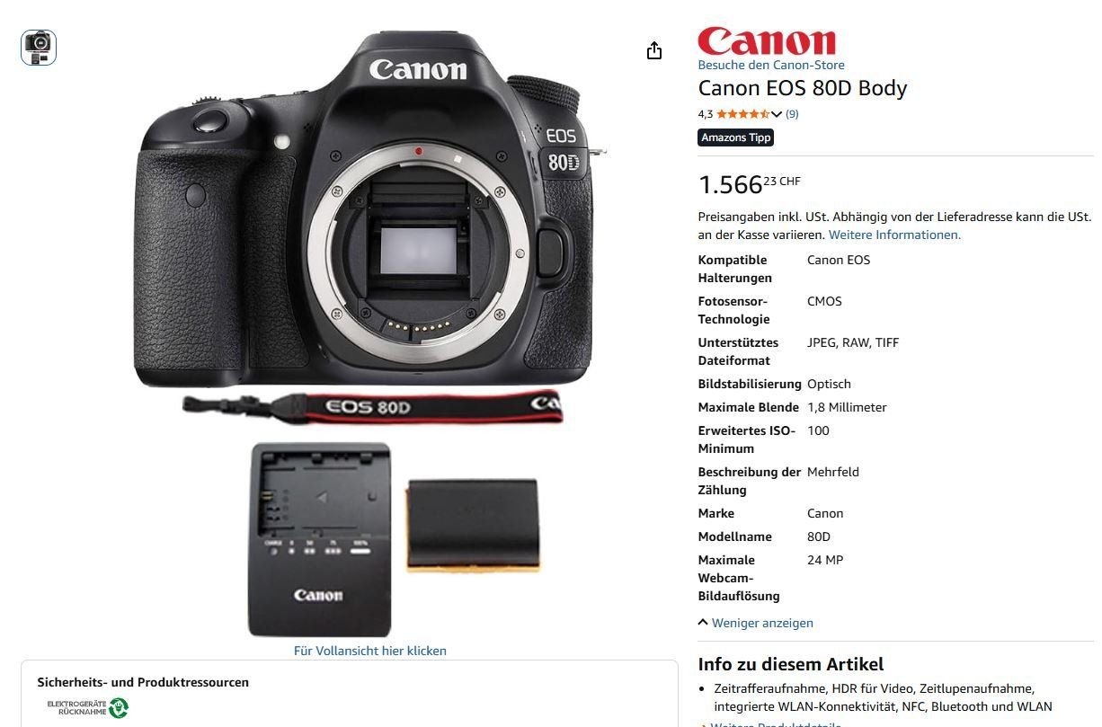 Canon Kamera: Canon EOS 80D sehr wenig gebraucht – Neu (gemäss Beschreibung) aus Udligenswil von Figaro1 1
