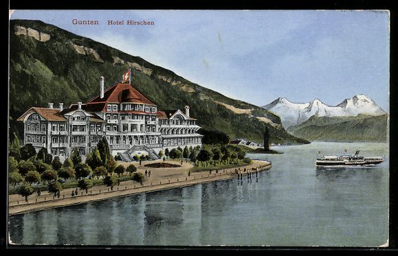 Cartoline postali: Gunten, Hotel Hirschen am See mit Dampfs – Usato da Berlin venduto da bartko-reher