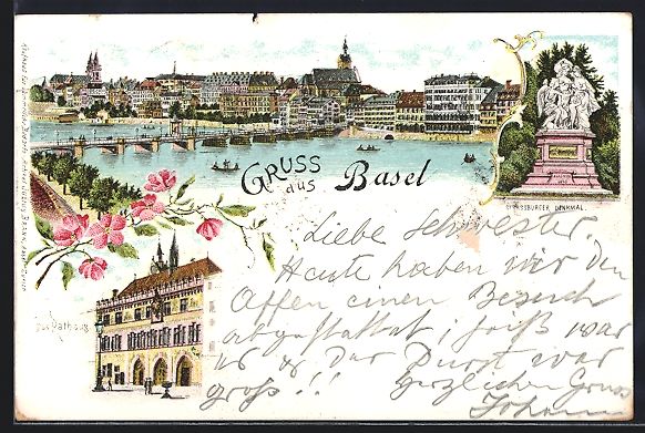 Ansichtskarten: Litho Basel, Strassburger-Denkmal, Ratha – Gebraucht aus Berlin von bartko-reher