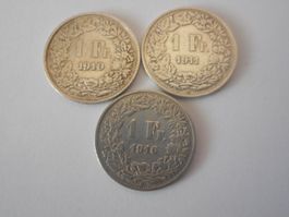 3 x 1 Fr. silber  alt  1910/11/16