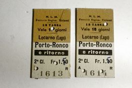 2x KARTON - BILLETS Locarno / Porto - Ronco, 1956 der N.L.M.