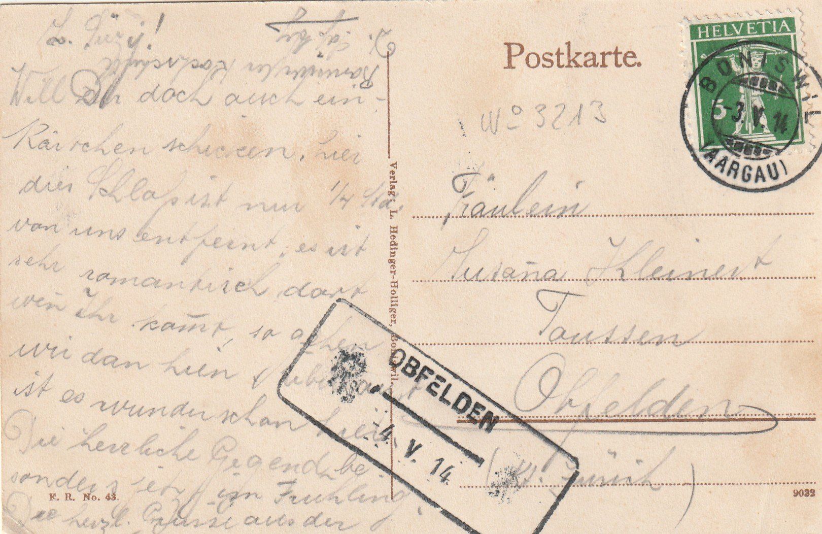 Tous les timbres: Aushilfsstempel Obfelden auf Ak – D'occasion à Rorschacherberg par fratovi2