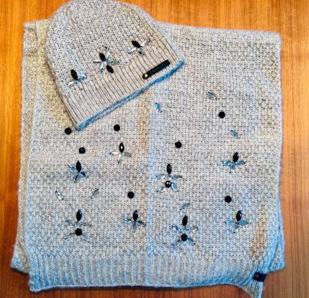 NEU - Codello Schal & Mütze Set grau mit Schmucksteinen