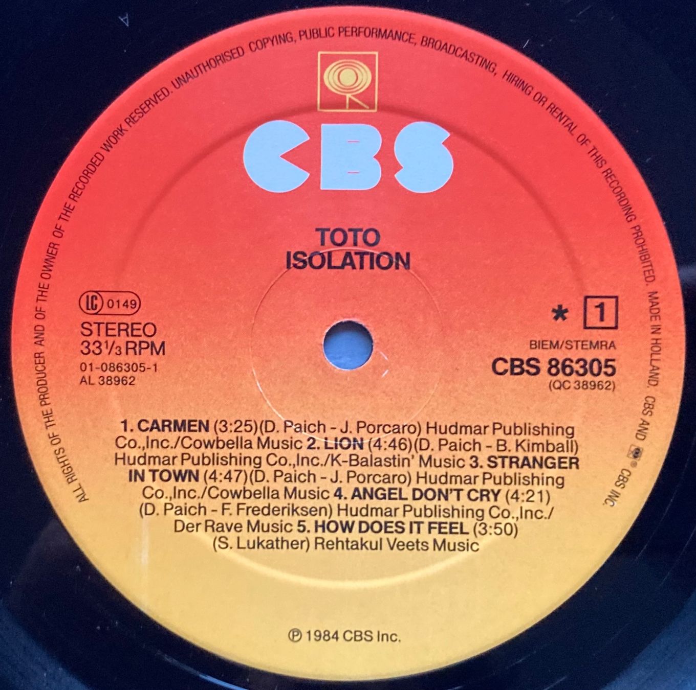 Vinyles: TOTO - ISOLATION – D'occasion à Poliez-Pittet par Newtown-Records 3