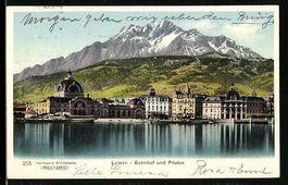 AK Luzern, Bahnhof und Pilatus, 1906