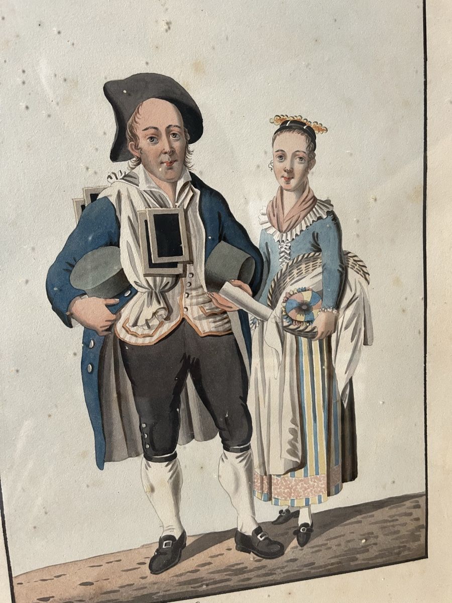 Dipinti: Trachtenmalerei Gouache oder Aquarell um 1800 – Usato da Brig venduto da Benedict6 1