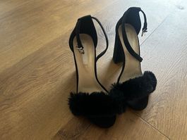 Primadonna Sandale Blockabsatz Pelz Schwarz Gr 38