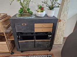 Weinwagen - Massiv Holz Schwarz