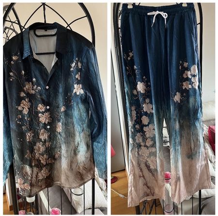 Ensemble chemise et pantalon fluide bleu motif floral M