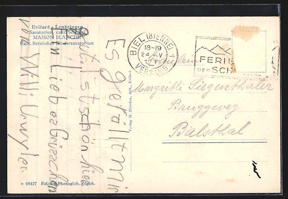 Cartoline postali: Evilard-Leubringen, Sanatorium, Maison B – Usato da Berlin venduto da bartko-reher 1