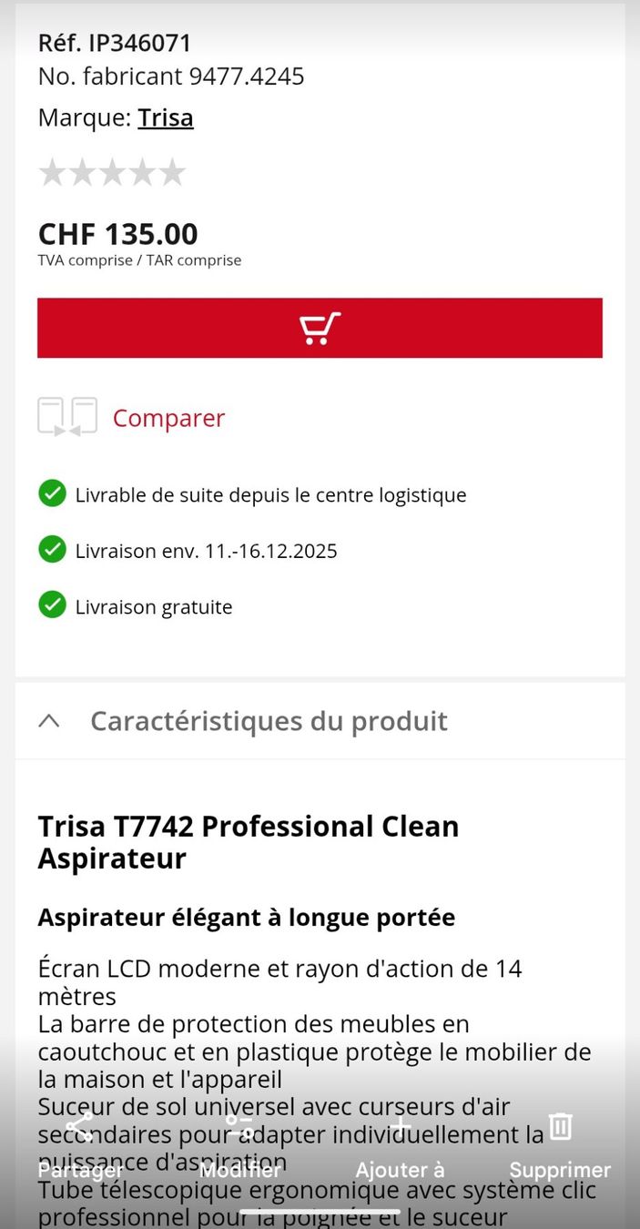Fust Aspirapolveri & Accessori: Aspirateur T7714 Professional Clean – Nuovo e nell'imballaggio originale da Genève venduto da Maria11 8