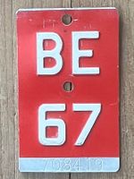 BE 67 - VELONUMMER - FAHRRADSCHILD - PLAQUE DE VELO - BE 67