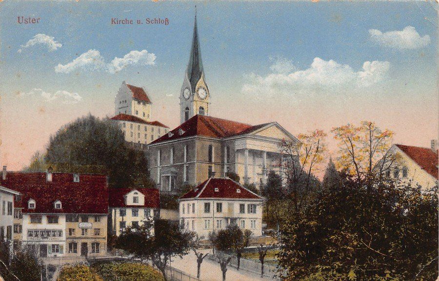 Ansichtskarten: Uster, Kirche und Schloss, datiert 1923 – Gebraucht aus Frauenfeld von POML