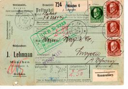 Paketkarte Bayern - Luzern Postzoll 1915
