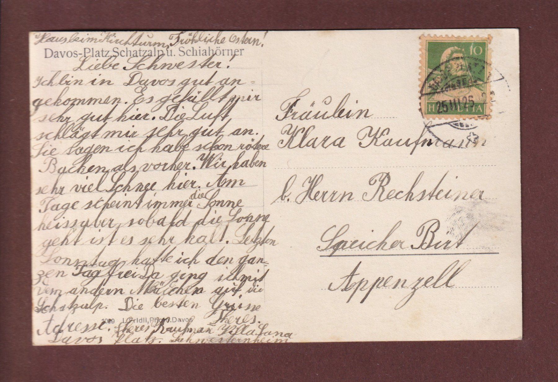 Ansichtskarten: DAVOS - Teilansicht - 1925 – Gebraucht aus Pully von nicecards 1