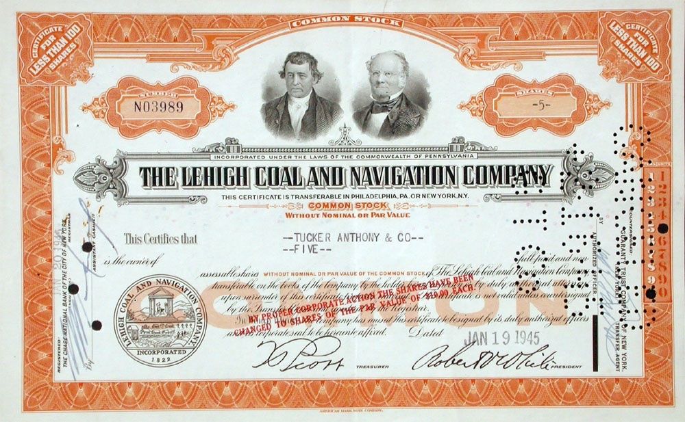 Documenti: Lehigh Coal and Navigation Company - 1945 – Usato da Solothurn venduto da Sgasche