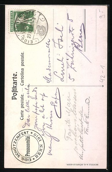 Ansichtskarten: Bern, Schützenfest 1910, Schützen mit  – Gebraucht aus Berlin von bartko-reher 1