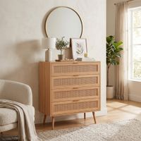 Kommode Arno mit Rattanfronten naturholzfarben 4 Schubladen