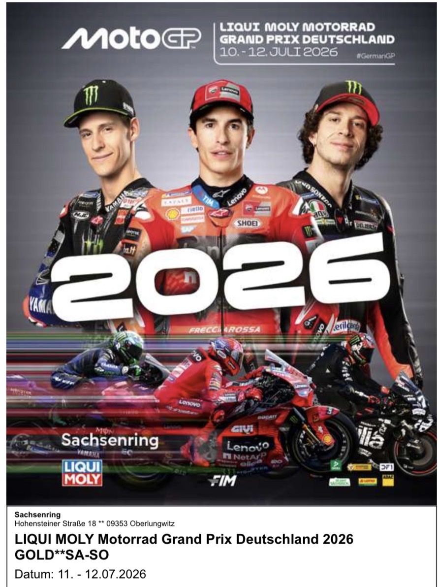 Billets: Motogp Ticket Tribüne T4 – Neuf avec emballage d'origine à Münchenbuchsee par jaenuuu