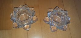 2 Glas-Teelichthalter Lotusblume – Transparent