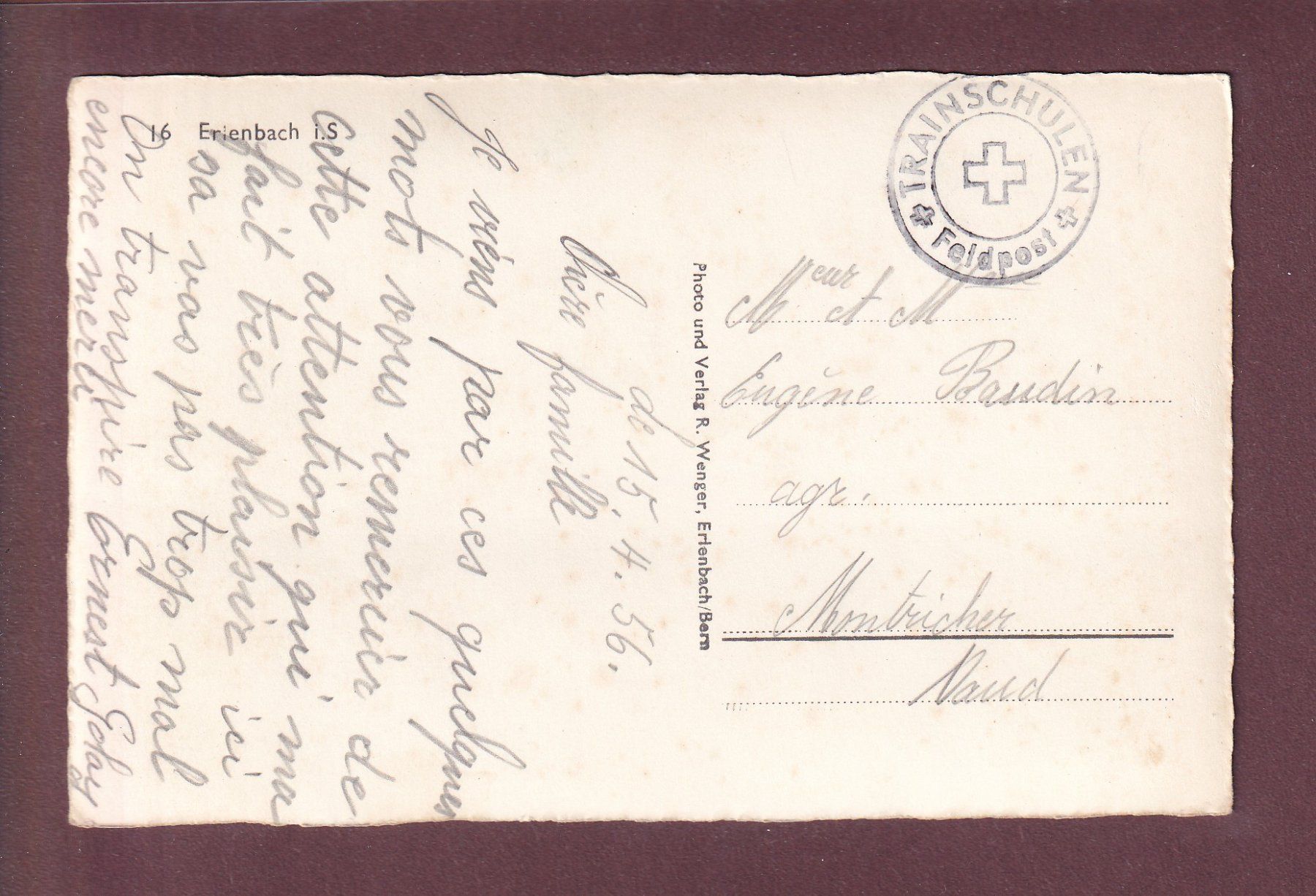 Cartoline postali: ERLENBACH - 1956 Feldpost – Usato da Pully venduto da nicecards 1