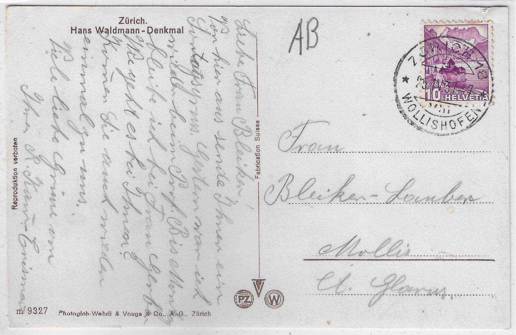 Cartoline postali: Zürich - Hans Waldmann-Denkmal - animee belebt – Usato da Ettingen venduto da Kartenplanet 1