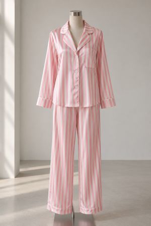 Damen Pyjama gestreift rosa weiss neuwertiger Zustand (L)
