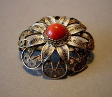 SILBER VERGOLDETE FILIGRAN BROSCHE, ITALIEN (GENUA ?)