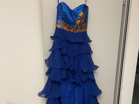 Pompöses Königsblaues Abendkleid Ballkleid S mit Schleppe