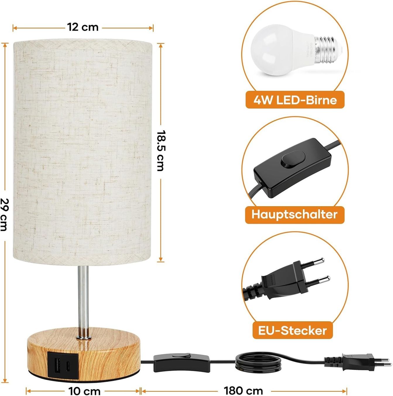 Lampade: Nachttischlampe Touch Dimmbar mit USB – Nuovo e nell'imballaggio originale da Nuglar venduto da SaleRitter 5