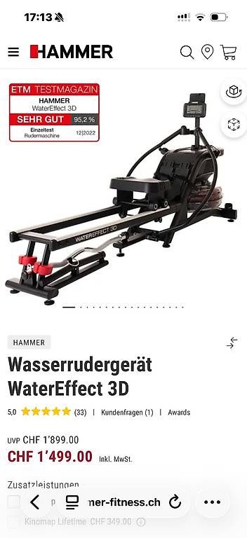 Hometrainer: Hammer WaterEffect3D Rudergerät – Usato da Volketswil venduto da Aurussaurus 4