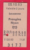 KARTON BILLETT, LAUSANNE - NYON, 2.KLASSE, EINFACH, 5.10.198