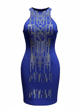 Karen Millen robe fourreau bleu cobalt T38 élégante