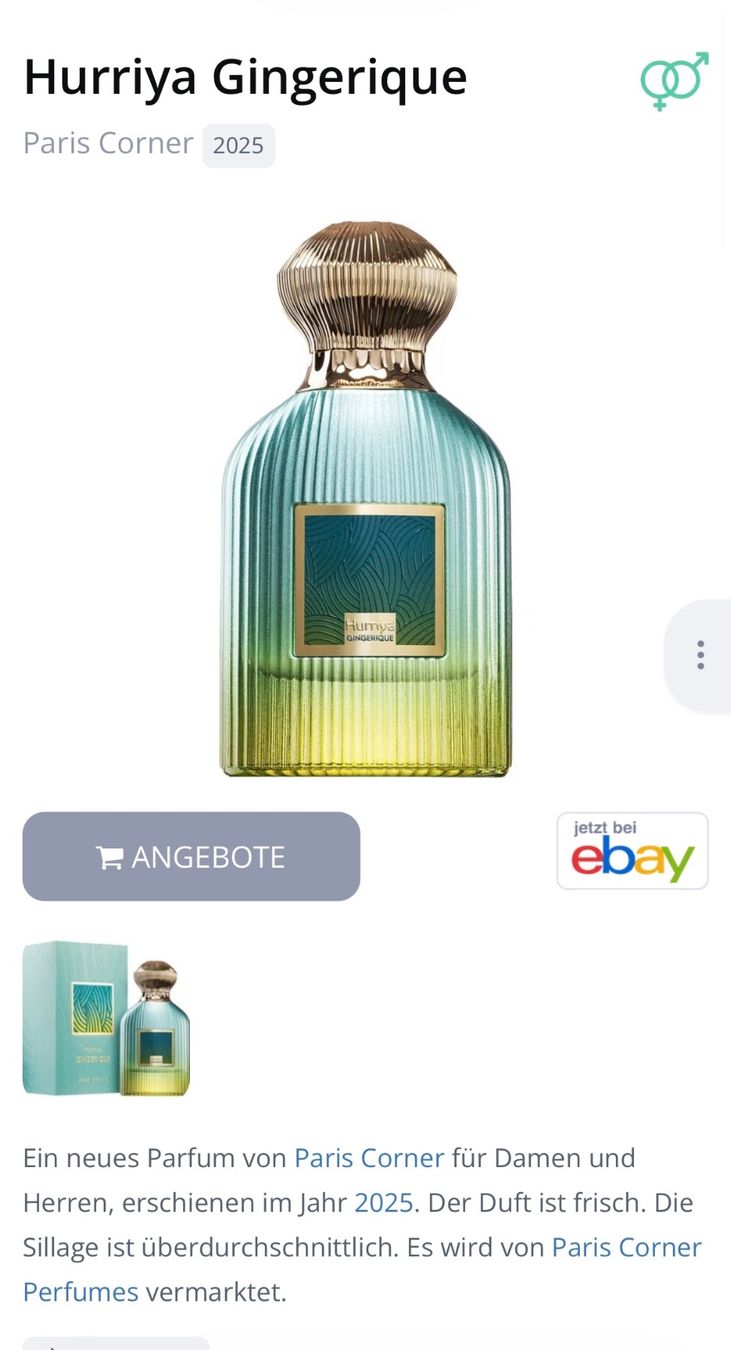 Parfum & Eau de Toilette: Paris Corner Hurriya Gingerique EDP5ml.(Ingenious Ginger GB – Gebraucht aus Zürich von deruja 2