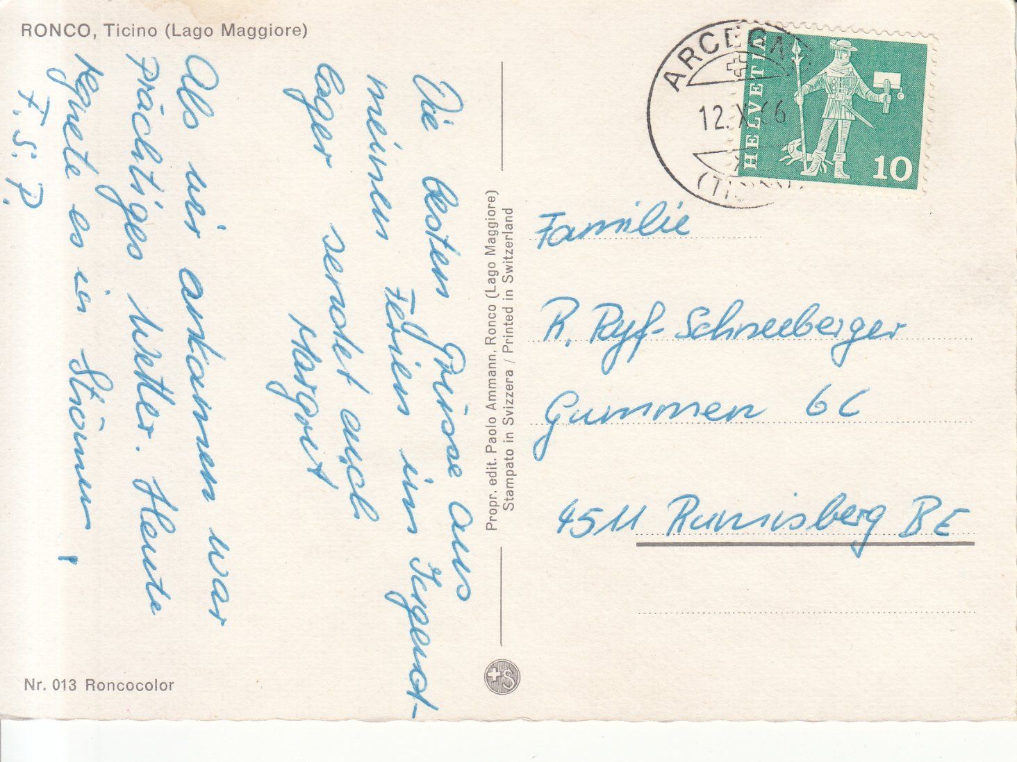 Cartoline postali: Ronco 1966 – Usato da Bürglen TG venduto da StampGraf 1