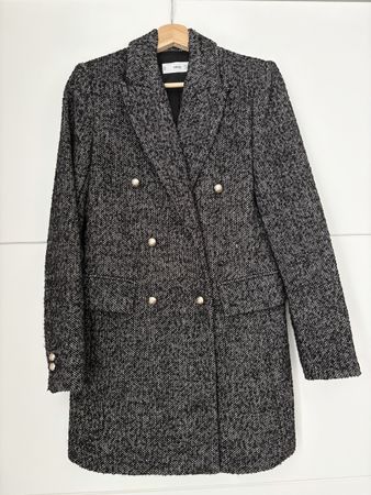 Mango Bouclé-Mantel, Gr. XS, Grau/Schwarz, Herbst/Winter
