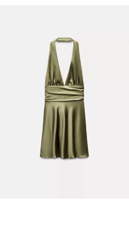 Kleid Neckholder Satin Olive Grösse S neuwertig