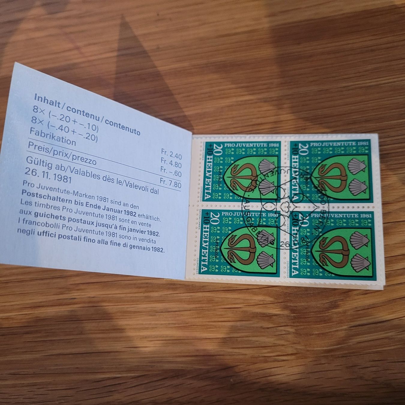Alle Briefmarken: Markenheftchen Carnet De Timbre Pro Juventute 1981 – Gebraucht aus Biel/Bienne von Destockweb 1
