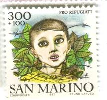 Briefmarke "Flüchtlinge". San Marino